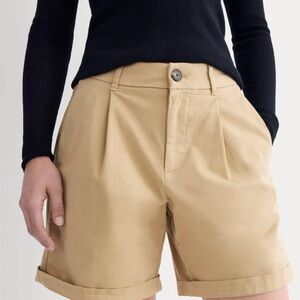 Everlane Tan High-Rise Pleated Bermuda Shorts